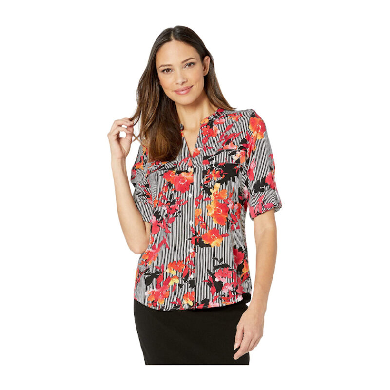 بلوزة كالفن كلاين بياقة مستديرة وأكمام ملفوفة