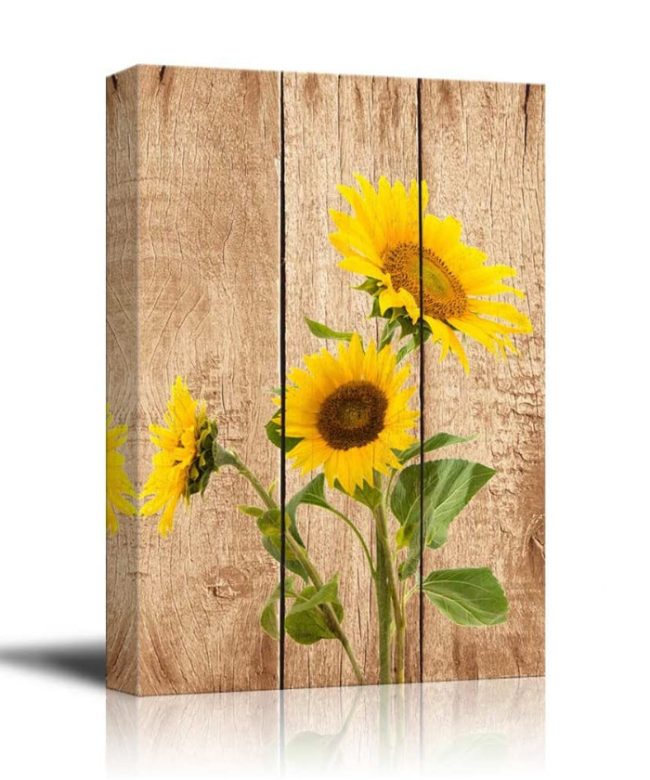 عباد الشمس على الخشب قماش الفن جدار ديكور -24 x36.5cm